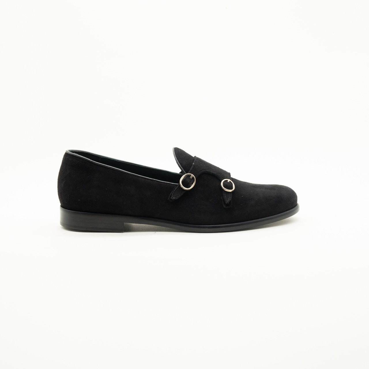 Mocassino Suede Nero Doppia Fibbia