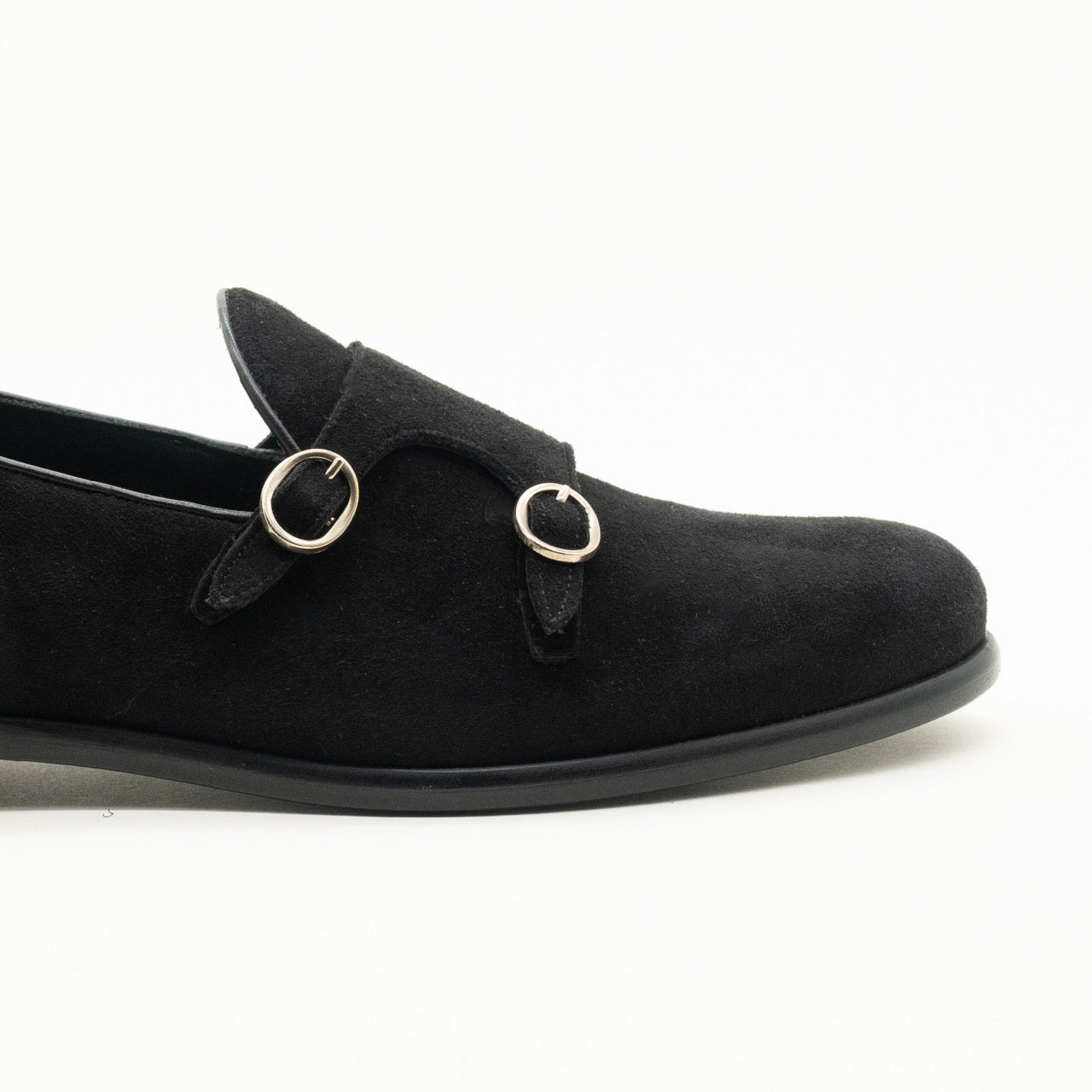 Mocassino Suede Nero Doppia Fibbia