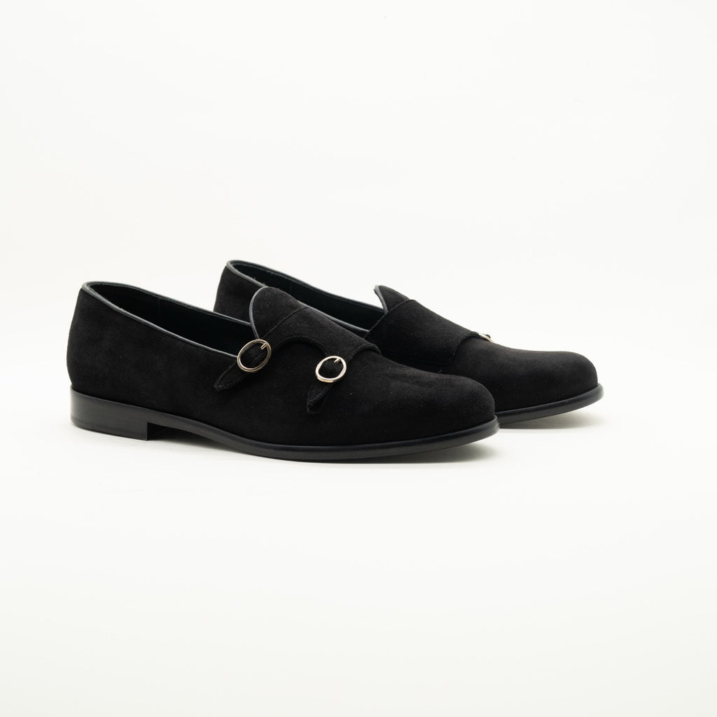 Mocassino Suede Nero Doppia Fibbia