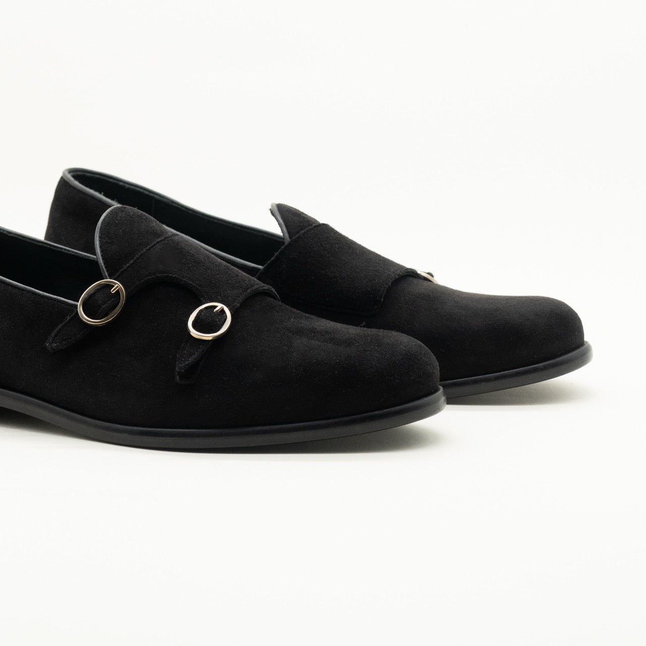Mocassino Suede Nero Doppia Fibbia